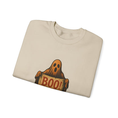 Spooky Boo Ghost Sweatshirt, Halloween Ghost with Boo Sign, Ghostly Halloween Apparel, Trick or Treat Shirt, Fun Halloween Shirt