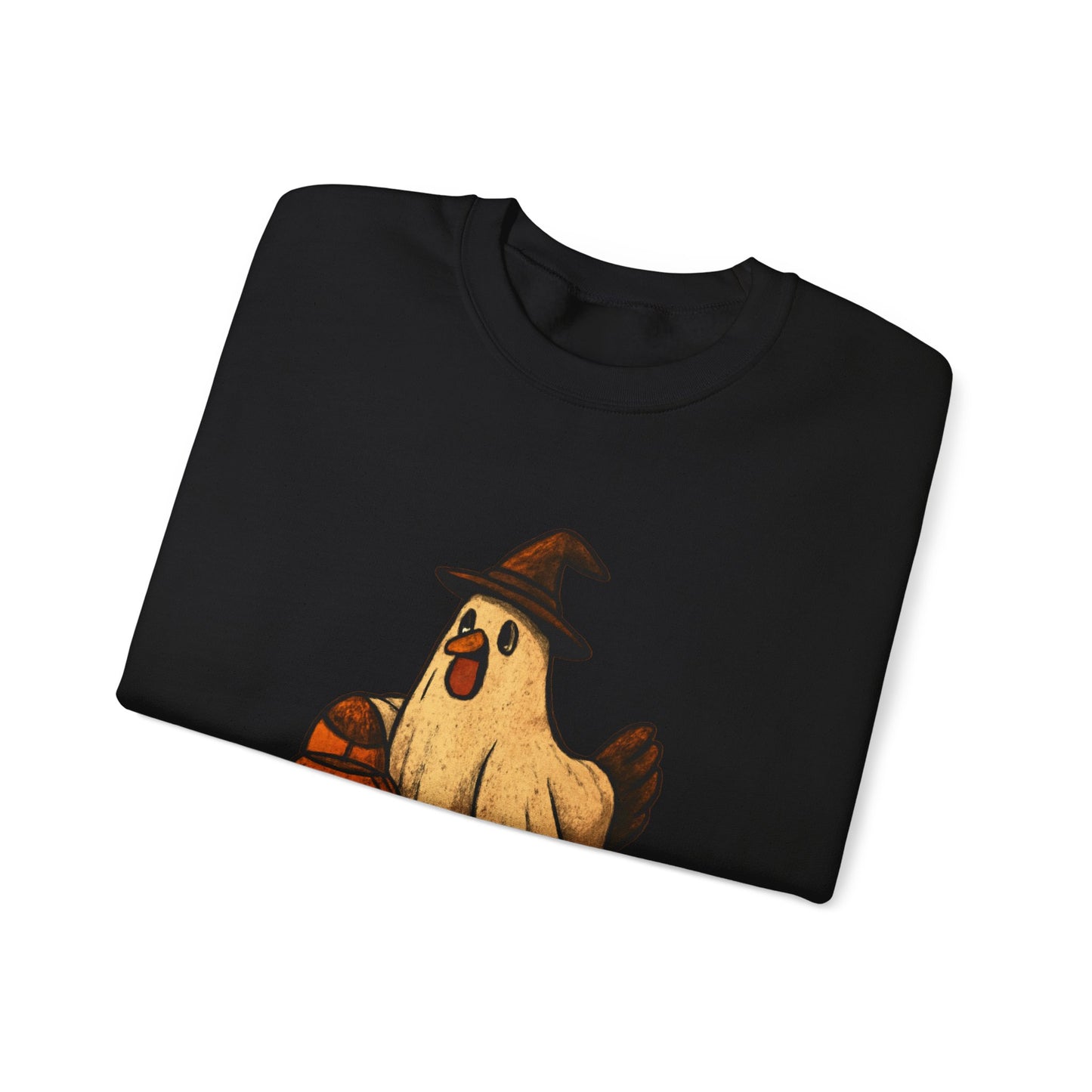 Halloween Chicken Sweatshirt, Cute Bird in Witch Hat Shirt, Trick or Treat Pumpkin Shirt, Funny Halloween Apparel for Bird Lovers