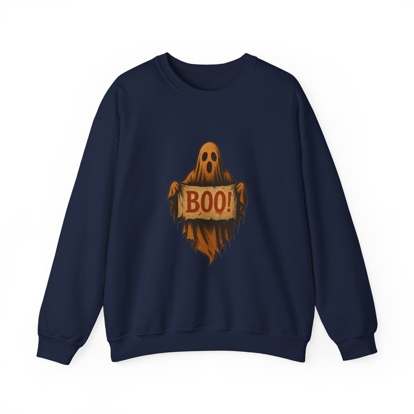 Spooky Boo Ghost Sweatshirt, Halloween Ghost with Boo Sign, Ghostly Halloween Apparel, Trick or Treat Shirt, Fun Halloween Shirt
