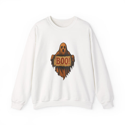 Spooky Boo Ghost Sweatshirt, Halloween Ghost with Boo Sign, Ghostly Halloween Apparel, Trick or Treat Shirt, Fun Halloween Shirt