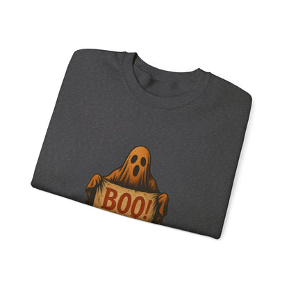 Spooky Boo Ghost Sweatshirt, Halloween Ghost with Boo Sign, Ghostly Halloween Apparel, Trick or Treat Shirt, Fun Halloween Shirt