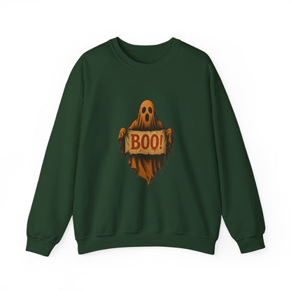 Spooky Boo Ghost Sweatshirt, Halloween Ghost with Boo Sign, Ghostly Halloween Apparel, Trick or Treat Shirt, Fun Halloween Shirt