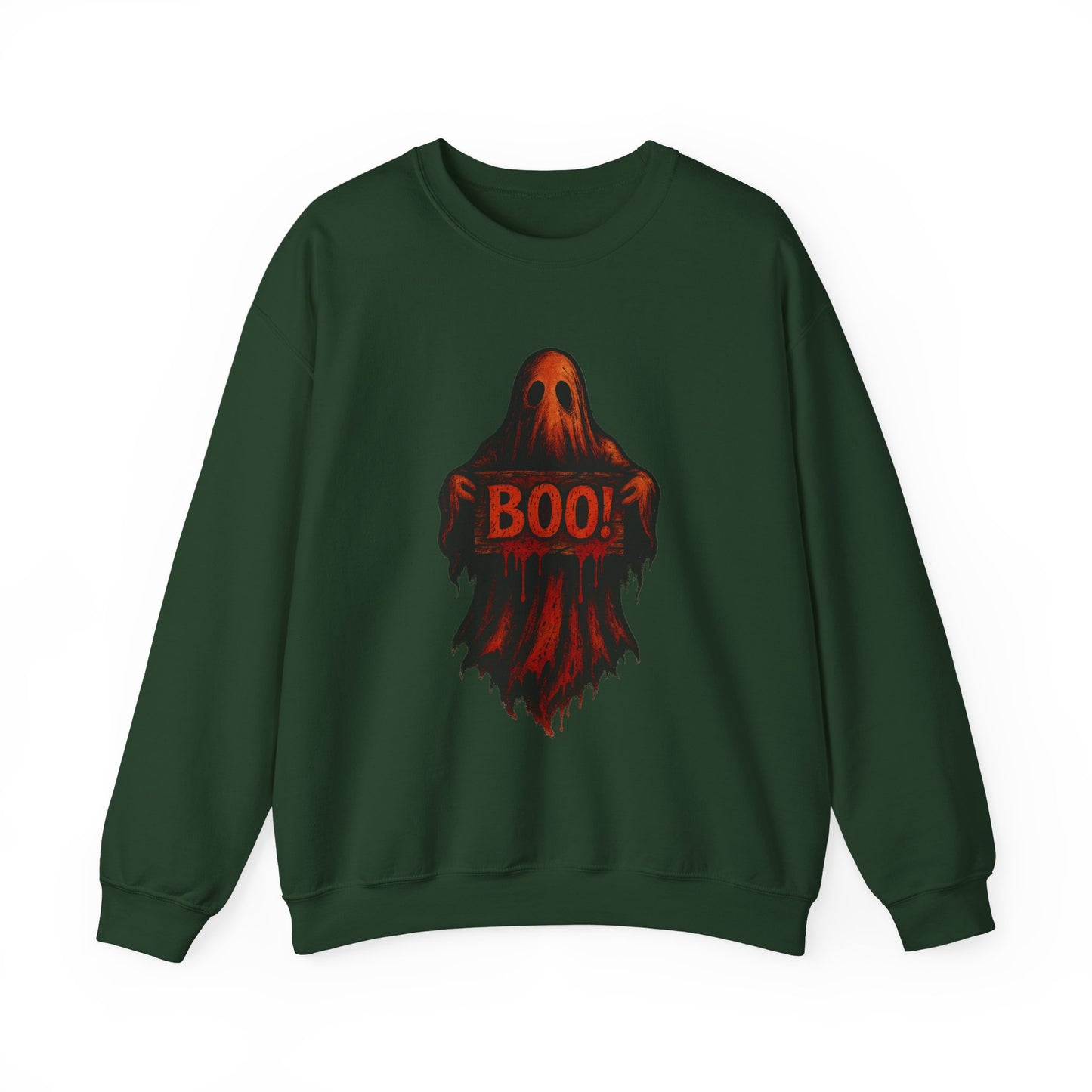 Halloween Ghost Sweatshirt, Spooky Boo Ghost with Sign, Trick or Treat Apparel, Ghostly Halloween Shirt, Fun Fall Shirt