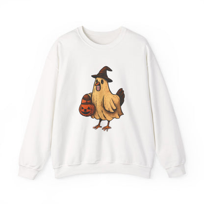 Halloween Chicken Sweatshirt, Cute Bird in Witch Hat Shirt, Trick or Treat Pumpkin Shirt, Funny Halloween Apparel for Bird Lovers