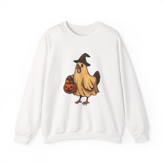 Halloween Chicken Sweatshirt, Cute Bird in Witch Hat Shirt, Trick or Treat Pumpkin Shirt, Funny Halloween Apparel for Bird Lovers