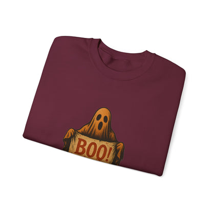 Spooky Boo Ghost Sweatshirt, Halloween Ghost with Boo Sign, Ghostly Halloween Apparel, Trick or Treat Shirt, Fun Halloween Shirt