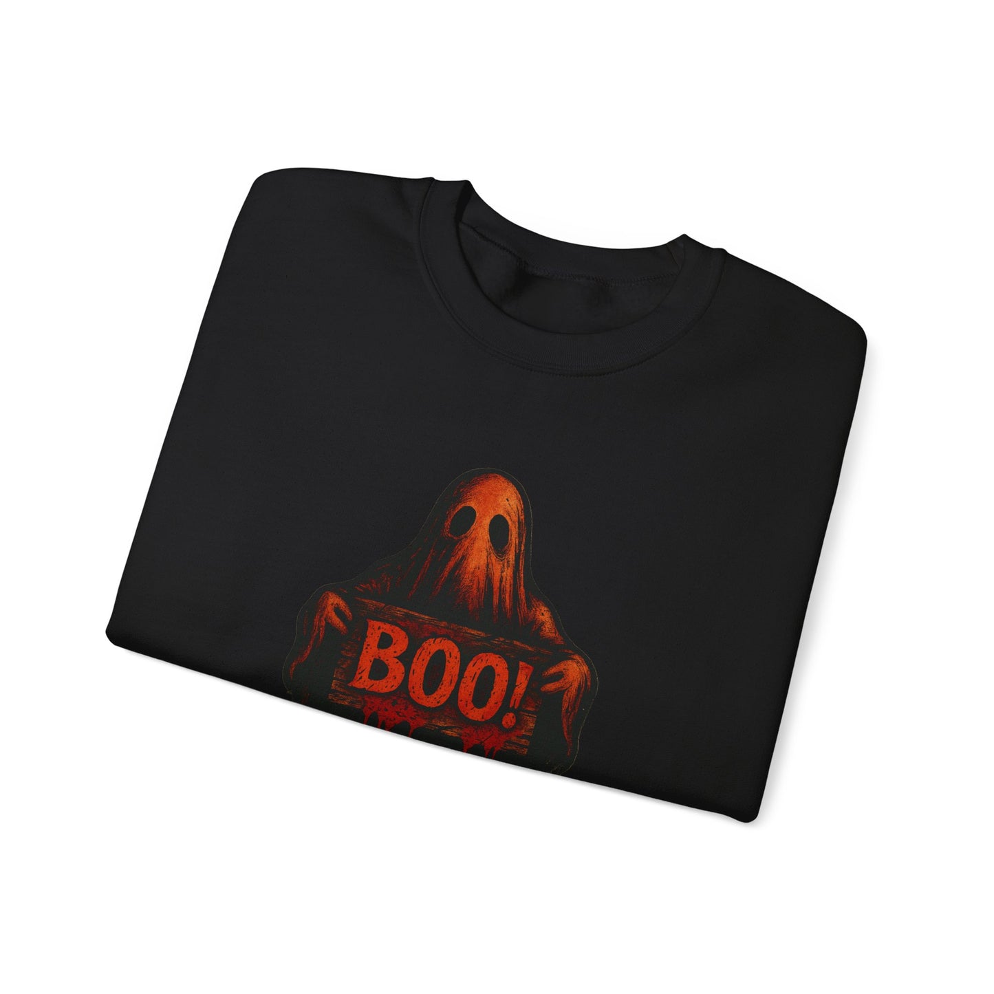 Halloween Ghost Sweatshirt, Spooky Boo Ghost with Sign, Trick or Treat Apparel, Ghostly Halloween Shirt, Fun Fall Shirt