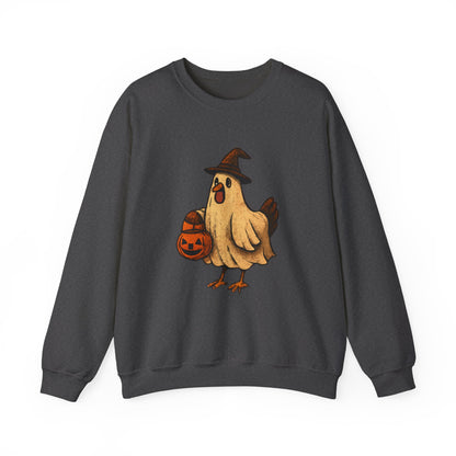 Halloween Chicken Sweatshirt, Cute Bird in Witch Hat Shirt, Trick or Treat Pumpkin Shirt, Funny Halloween Apparel for Bird Lovers
